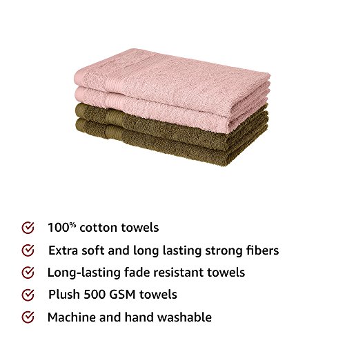 Image of Amazon Brand - Solimo 100% Cotton 2 Piece Bath Towel Set, 380 GSM (Baltic Blue, Mint Green) 100% Cotton 4 Piece Hand Towel Set, 500 GSM (Sepia Brown and Baby Pink)