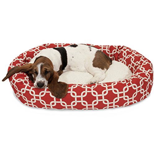 Image of Majestic Pet 32 Inch Links Sherpa Calming Dog Bed Washable - Cozy Soft Round Dog Bed with Spine for Head Support - Fluffy Donut Dog Bed 32x23x7 (inch) - Round Pet Bed Medium - RED