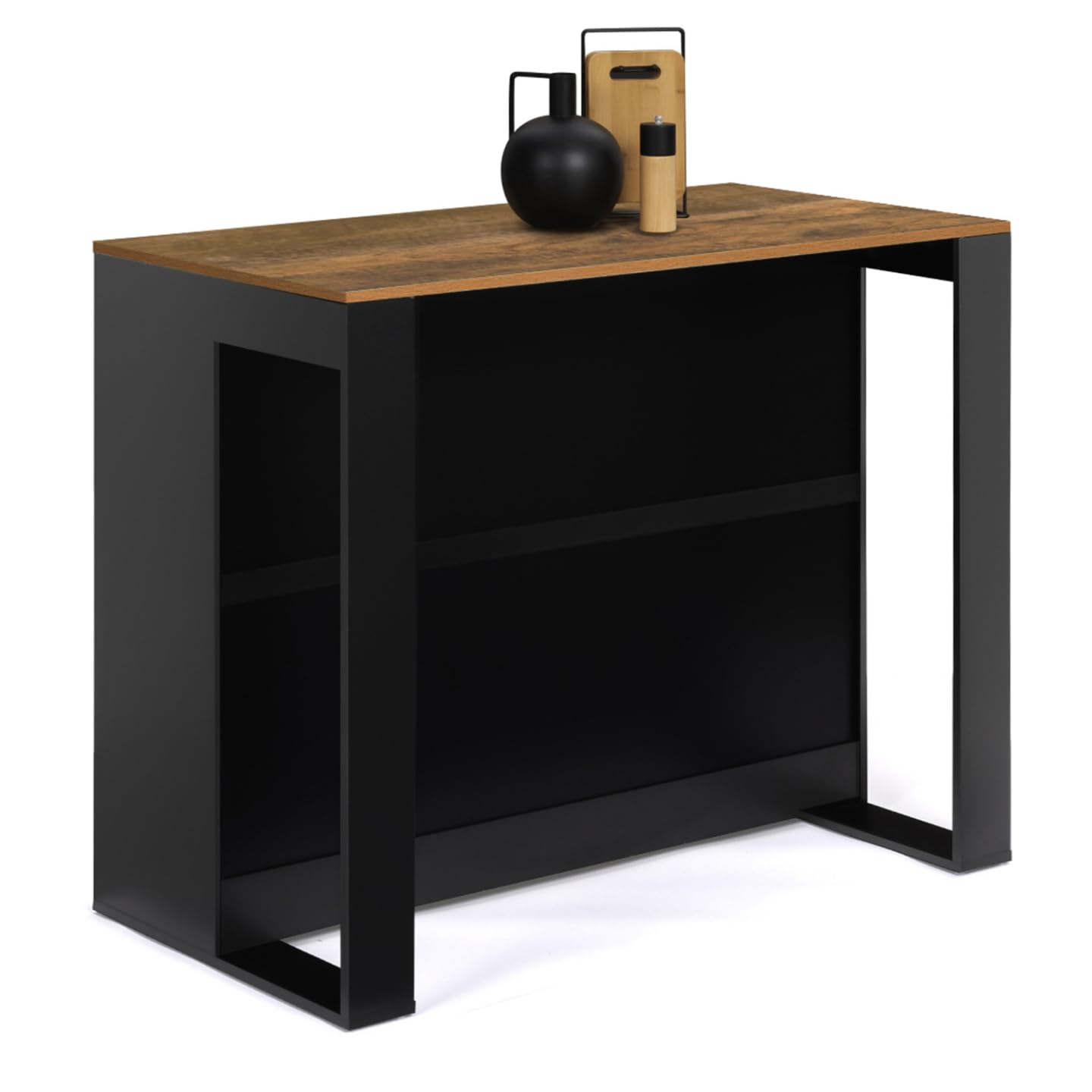 IDMarket - Table de Bar îlot Juno Bois Noir et Plateau foncé Hawkins