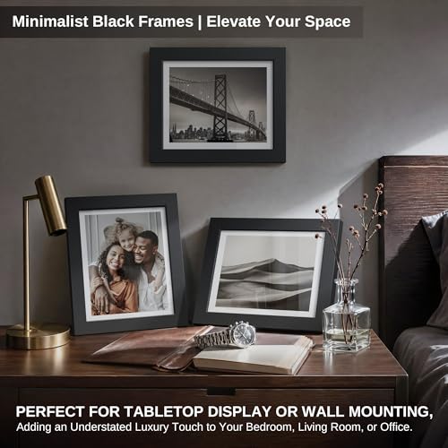 Image of VCK 8.5x11 Picture Frames - Black High-End Wood Wide Border Poster Frame, Multi-Directional Display Family Photos, Office Prints, Studio /Gallery /Home Artwork, Tabletop & Wall Hanging, 3 Pack