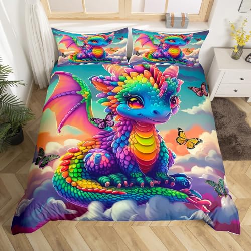 Housse de couette dragon et papillon pour une décoration de chambre féerique