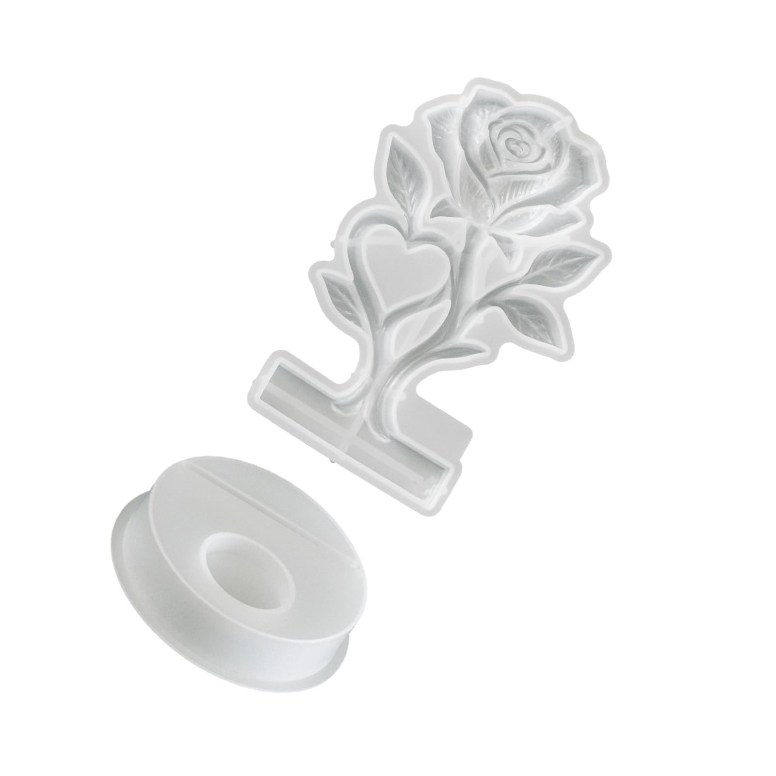 Pyasuye Multipurpose Rose Flower Silicone Mold with Circular Base Mold for Epoxy Resin and Stand Tealight Holder Making Rose Heart Cast