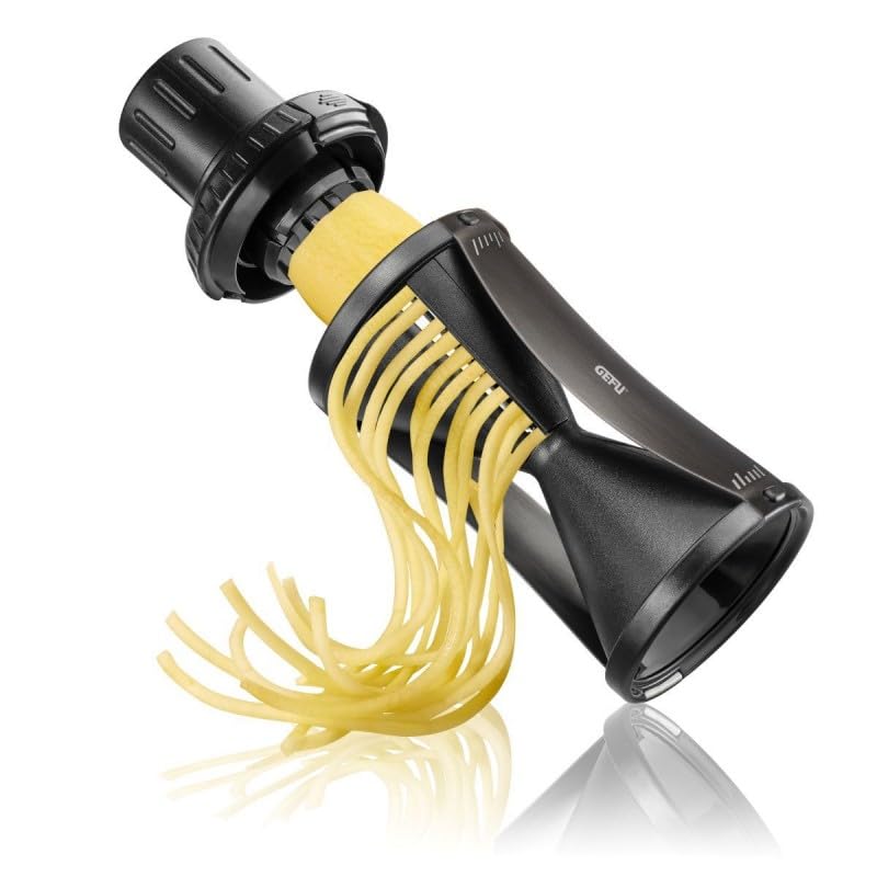 GEFU Spiralschneider SPIRELLI 2.0 Black Edition mit Gemüsehalter & Bürste, Julienne-Schneider für Gemüse bis Ø 5 cm mit 2 Schnittgrößen
