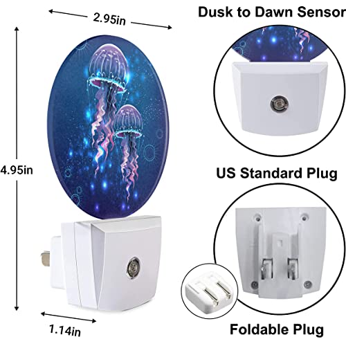 Image of Jellyfish Nightlight Exotic Sea Ocean Creature Aquatic Animals Night Lights Plug into Wall Dusk to Dawn Sensor Round Night Light for Adults Boys Girls, 0.5W Energy Efficient