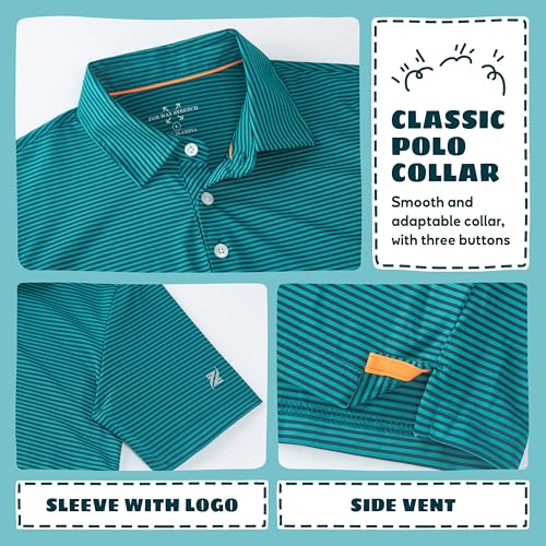 Image of Boys Polo Shirts Short Sleeve Striped Performance Moisture Wicking Dry Fit Golf Shirts for Boys Youth Kids