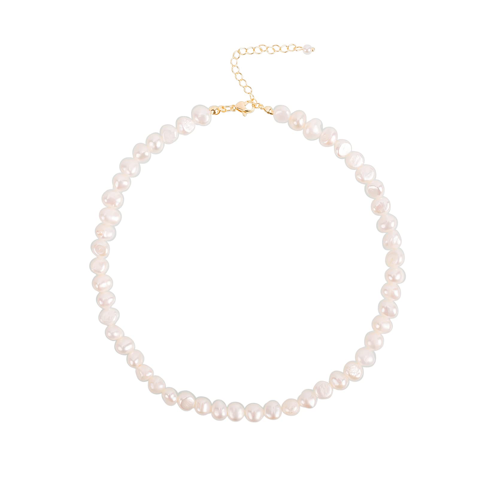 Süßwasserperlen-Halskette, echte Perlen Choker mit Liebe Anhänger, 6mm, handgefertigt, Barockstil