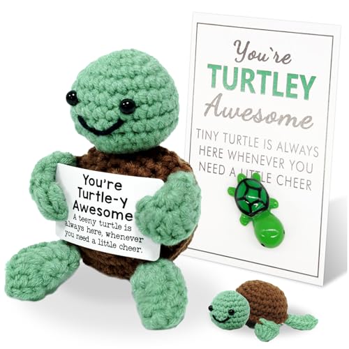 Mini Funny Positive Turtle Gifts, Positive Turtle Handmade Crochet Animal Funny Emotional Support Gift with Card Cute Emotional Support Present Birthday Gifts for Women Desktop Toys for Kids