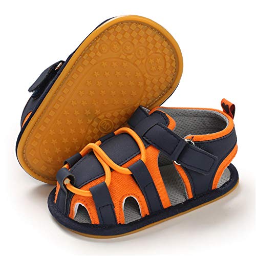 LAFEGEN Baby Boys Girls Summer Sandals 2 Straps Anti Slip Soft Sole Beach Infant Shoes Toddler First Walker Newborn Crib Shoes(3-18Months) 003 Orange, 12-18 Months Toddler