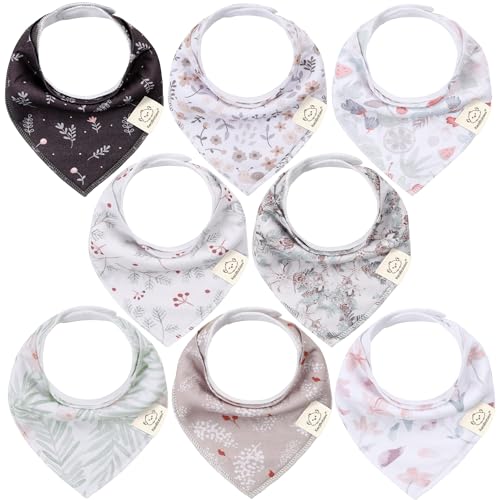 Image of 8-Pack Organic Baby Bandana Drool Bibs for Girls - Super Absorbent Baby Bibs for Baby Girls, Baby Boys, Soft Cotton Bandana Bibs, Baby Drool Bib, Teething Bibs for Infant, Toddler, Bib Girl(Bloom)