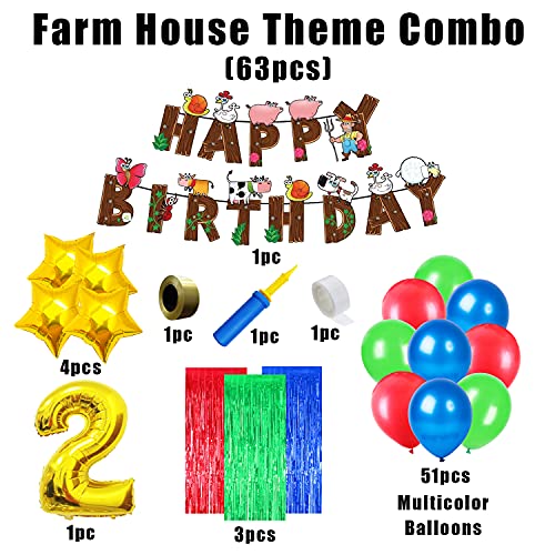 Image of Party Propz Paper, Rubber, Foil, Latex Farm House Theme Decoration Kit for Kids 2nd Birthday - 63pcs for Boys, Baby Decoration Items, Multicolor
