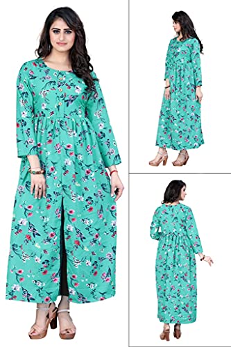Image of H.E HAMZA ENTERPRISER Printed Crepe Material Brown Western Dress For Women