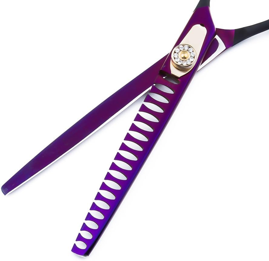 Dog Grooming Scissors Shears, 4PCS Pet Dog Grooming Scissors Cutting Shears Upward Downward Curved Grooming Thinning 7 Inch Thinning Straight Scissors Set Purple