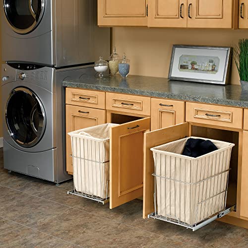 Rev-A-Shelf Pullout 20 Inch Deep Cabinet Floor Steel Mounted Clothes Laundry Hamper with Full Extension Slides, Chrome, HRV-1520 S CR