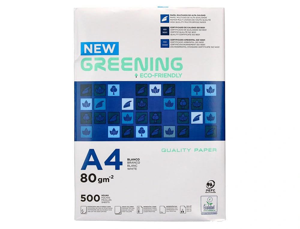 Papel Fotocopiadora Greening Din A4 80 Gramos 10 Paquetes de 500 Hojas