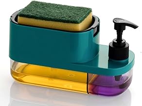 FOMQUAZLI 3 in 1 Soap Pump Dispenser Dish Soap Liquid Dispenser Sponge Holder Dish Soap Pump Dispenser for Kitchen Sink Countertop Kitchen Bathroom (Multi-Color)