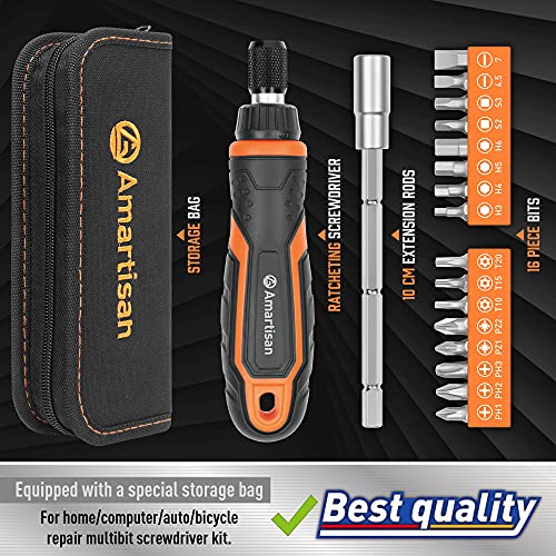 Amartisan 18-In-1 Ratcheting Screwdriver Set, Multi-Bit Screwdriver Set Tool All In One, Slotted/Philips/Pozi/Torx/Hex #TOP2