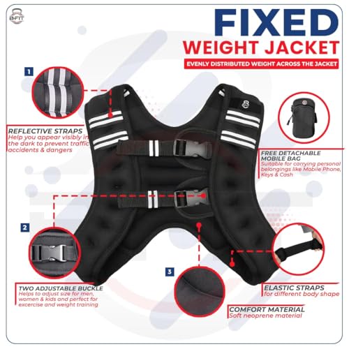 Image of B Fit Adjustable Weighted Vest for Men Women, Rucking Weight Vests Adjustable for Running, Training Workout, Jogging, Walking (Fixed Weight Black, 5 Kgs)