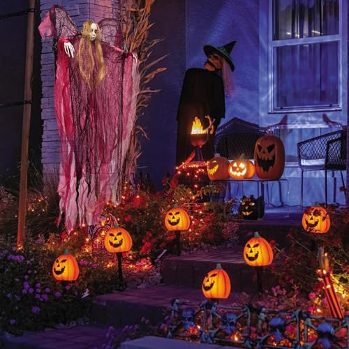 Sorcière d'Halloween sonore rouge pour mur de jardin animé - 3