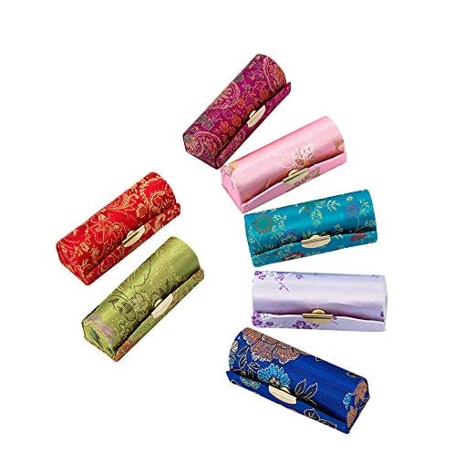 Leadigol 7 peças estojo de batom feminino, suporte floral para batom com espelho, caixa de batom de tecido de cetim sedoso kit de armazenamento de cosméticos bolsa de presente bordada
