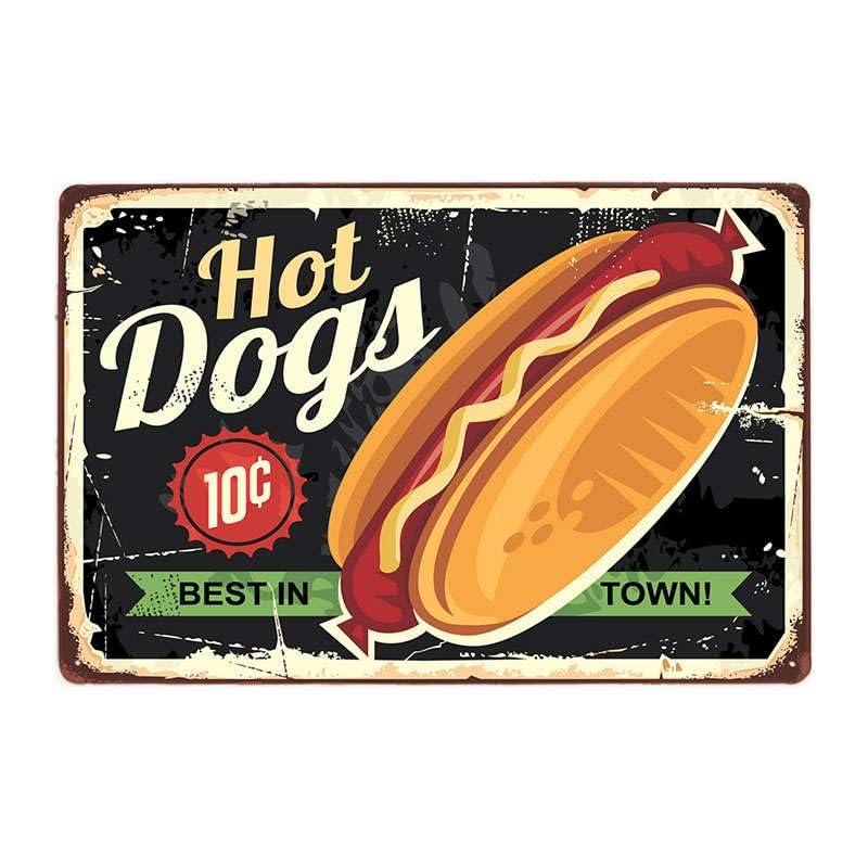 Fast Food Hotdogs - Placa de metal retro vintage (4 unidades)