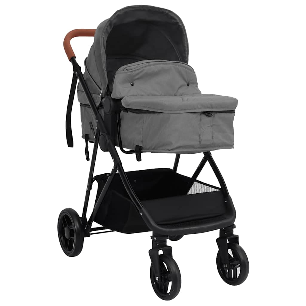 vidaXL Cochecito de Bebés 2 en 1 Carrito Sillita Silla de Paseo Corredor Infantil Canasta Niños Reposapiés Ajustable Dosel de Acero Gris Claro y Negro