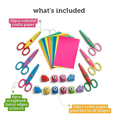 Incraftables 6Pcs Decorative Pattern Edge Craft Scissors 10Pcs Small Paper Hole Punch Shapes 10Pcs Colorful Papers. Best For Fun Diy Scrapbooking Crafting Projects For Kids Adults. thumb #1