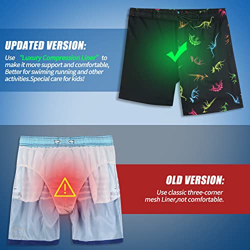 Image of Boys Swim Trunks with Boxer Brief Liner Compression Anti Chafe Swimming Shorts Stretchy UPF Quick Dry Swimsuit
