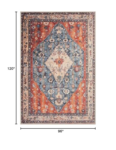 SERISSA Boho Tribal 8x10 Area Rugs, Washable Vintage Large Living Room Rug Non-Slip, Ultra Soft Oriental Print Distressed Farmhouse Carpet for Dining Room Bedroom Dorm Office Home Decor