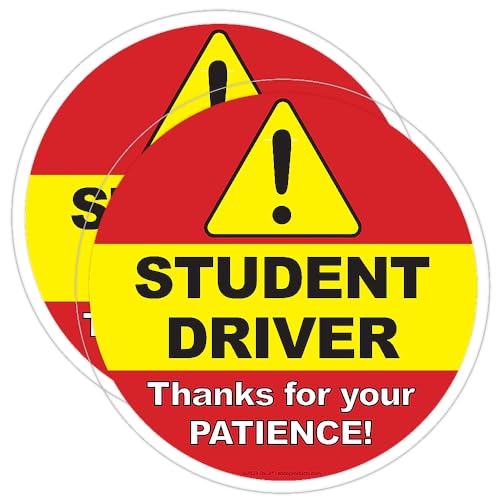 Student Driver Window Clings (2 Pack) Rookie, New Driver Signs & Decals – Please Be Patient Stickers for Car Windows – 6” Round – by Safety Magnets
