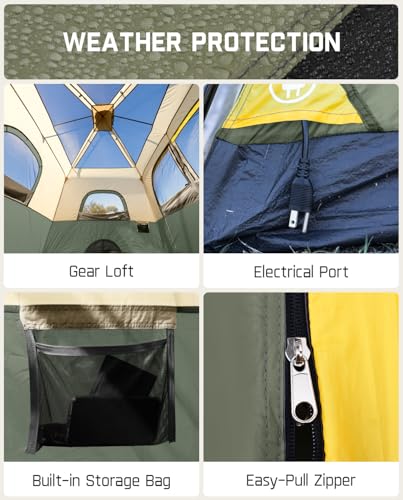 FanttikOutdoor Zeta C8 Pro Camping Tent 8 Person Instant Cabin Tent Setup in 60 Seconds with Rainfly & Windproof Portable with Carry Bag for Family Camping & Hiking, Upgraded Ventilation, Green