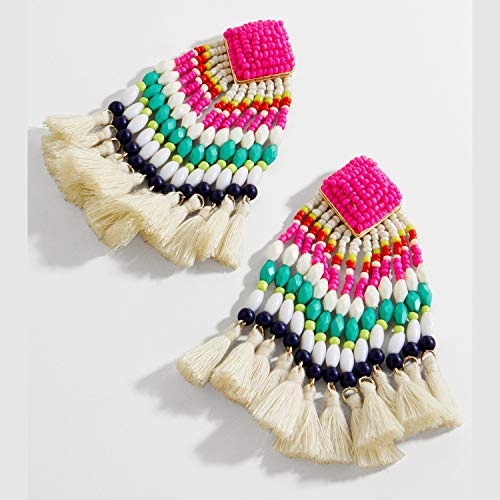 Image of Young & Forever Gift Boho Carnival Sea Island Long Tassel Earrings Handmade Beaded Bohemian Women Statement Beads Dangle Earrings Ethnic Jewelry Fringe Earrings