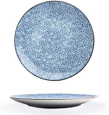 26cm Dinner Plates Set 4 Japanese Blue, Tableware Porcelain 4-Piece 10 inches Large Main Course Plate Dinner Serving Dishes Sets, Dishwasher and Microwave Safe
