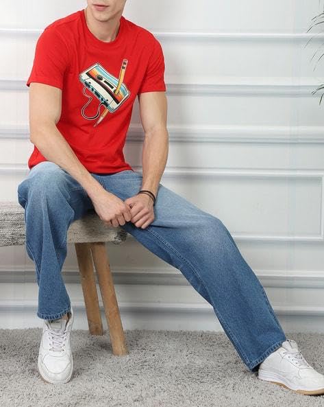 Image of M Q Denim Men's Straight Fit Jeans | Mid Wash Whisker Spray | Comfortable Cotton Denim for Daily & Casual Wear