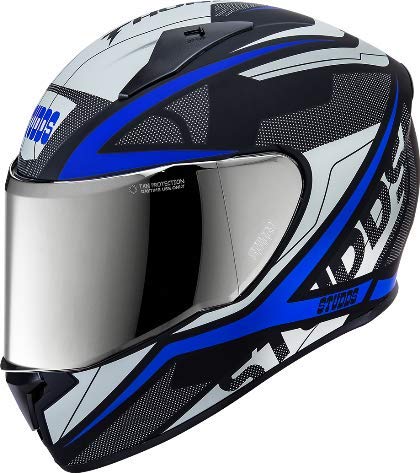 Studds Thunder Full Face Helmet Helmet D4 with Mirror Visor Matt Black, N1-Blue Helmet Large-image-9