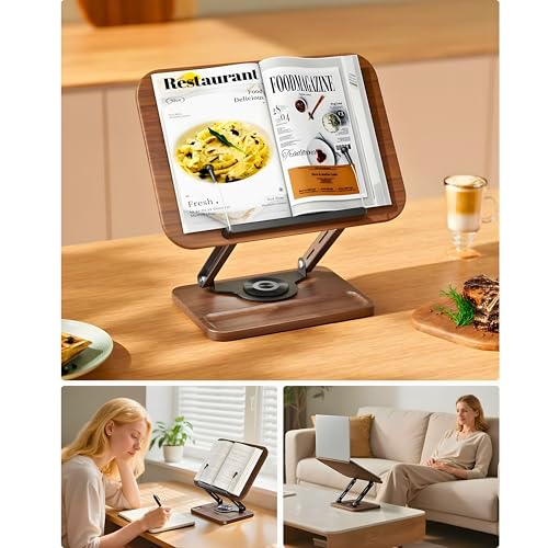 Image of Sunchhaya New Book Stand for Reading, Writing, Painting and Used As Laptop Stand for Desk, 360 Degree Rotatable with Wooden Plate At Bottom Adjustable Height-Angle (R51C)