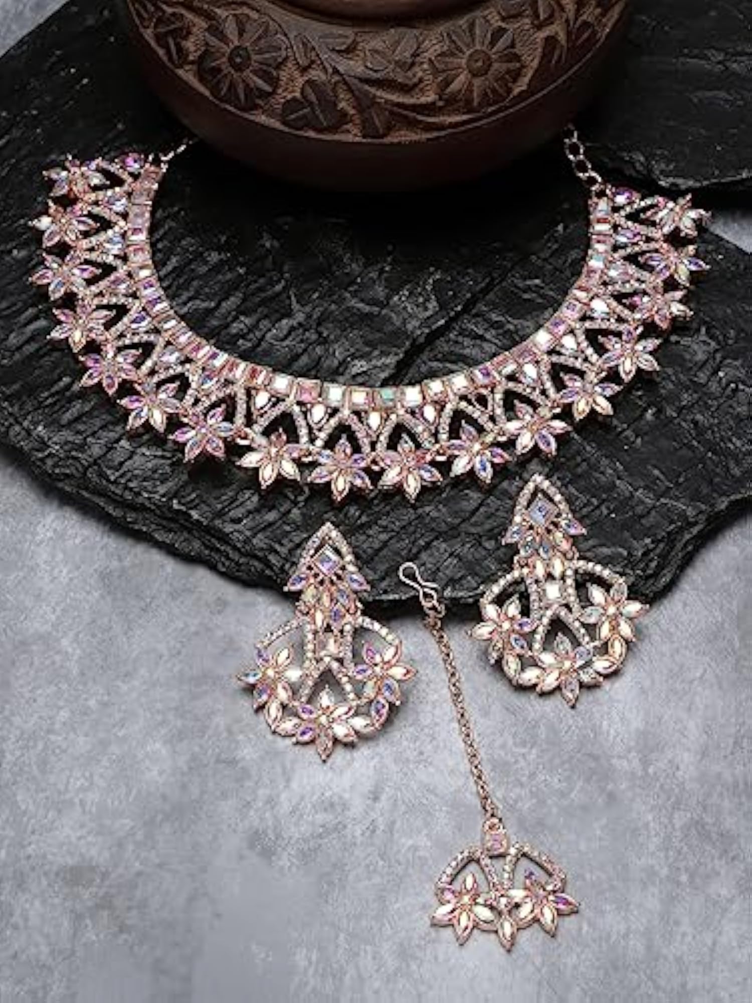 Rainbow Stone Necklace Set with Maangtika