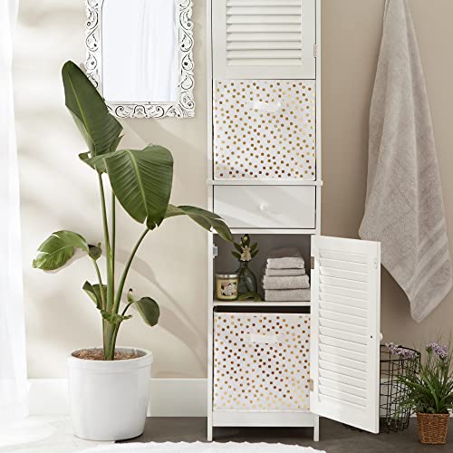Image of DII Woven Polyester Storage Bin, Polka Dot, White & Gold, Large Set of 2