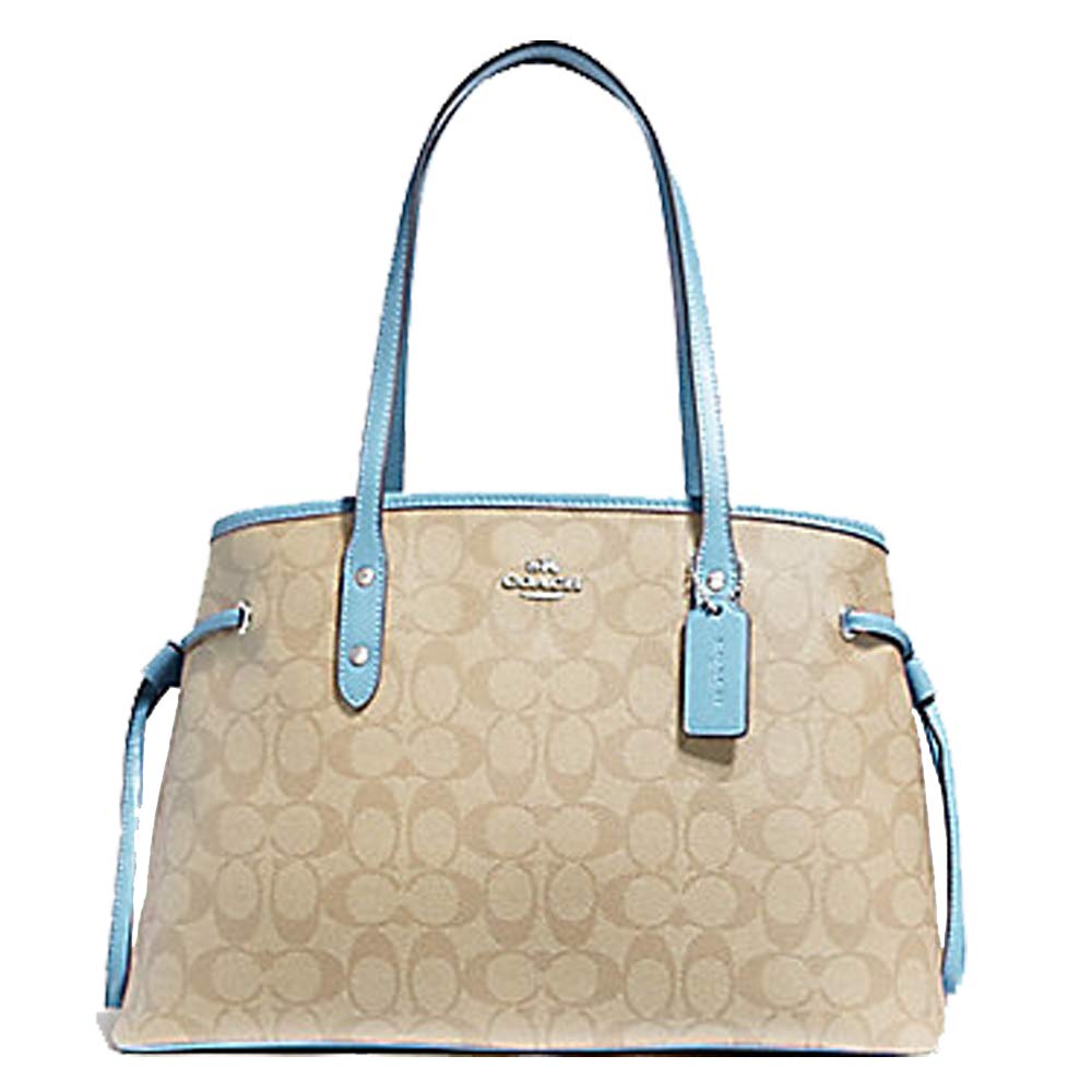 Coach Signature Drawstring Carryall Shoulder Bag Khaki Blue