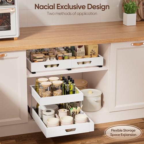 Nacial 2 Tier Pull Out Cabinet Organizer Expandable 12 3 20 7 W White - image 3