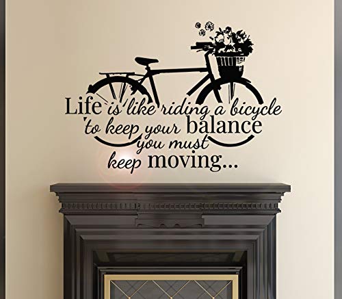 Vinyl Wall Decal Flowers Bicycle Inspiring Phrase Quote Stickers Mural 28.5 in x