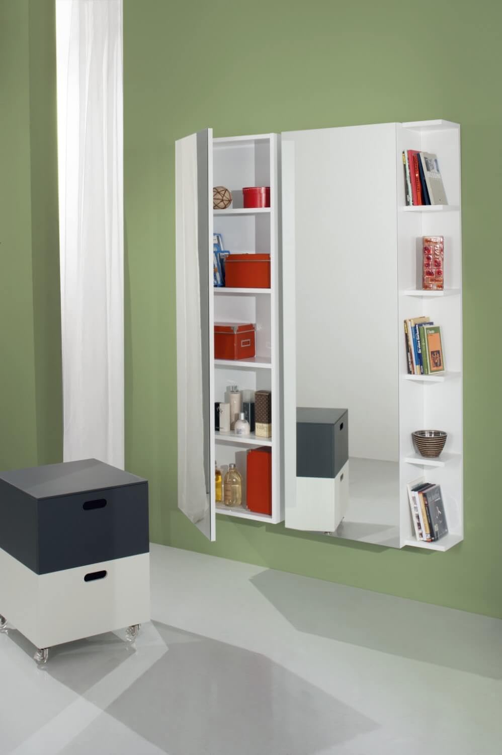 TFT Scarpiera Libreria 5 Ripiani in Melaminico 52,5x23x160cm Sc Bianca Specchio