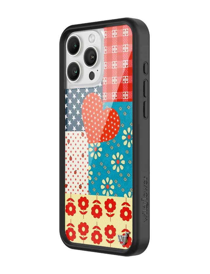 Image of Wildflower Cases - Compatible with iPhone 16 Pro Max | Protective Black Bumper, 6.5ft Drop Test Certified, Women Owned Small Business | Red Heart Blue Floral Stars Aesthetic Trendy | Flower Patch