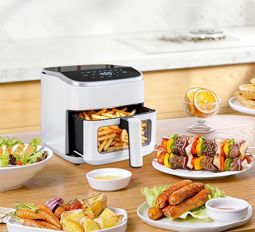 Image of Air Fryer 4QT with Clear Window, Multiple Operation Airfryer Non-Stick Basket Dishwasher Safe, Square Airfryer, Air Fry, Roast, Reheat, Dehydrate, Bake, Steam, 400F Rapid Air Crispy Technology, White