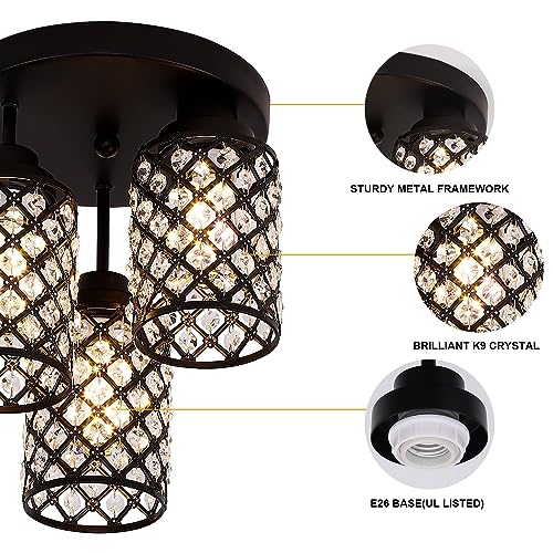Ymlii Semi Flush Mount Ceiling Light, 3-Light Close To Ceiling Light Fixtures With Crystal Metal Shade thumb #3