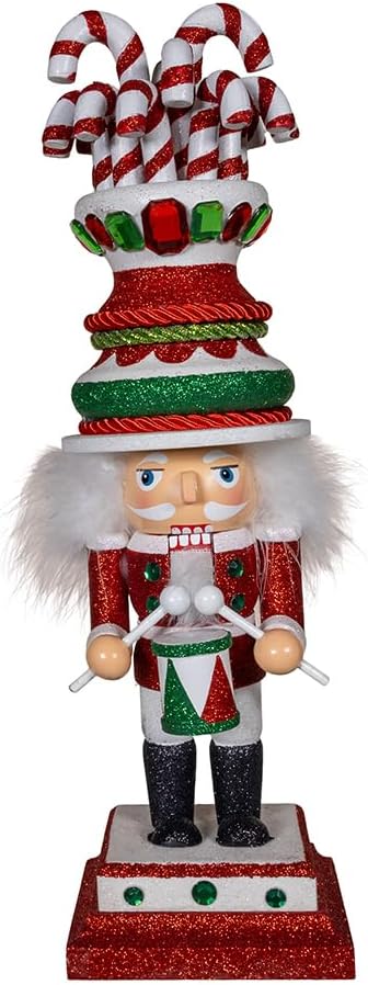 Kurt Adler 16-inch Hollywood Nutcrackers™ Candy Cane Hat with Drum Nutcracker