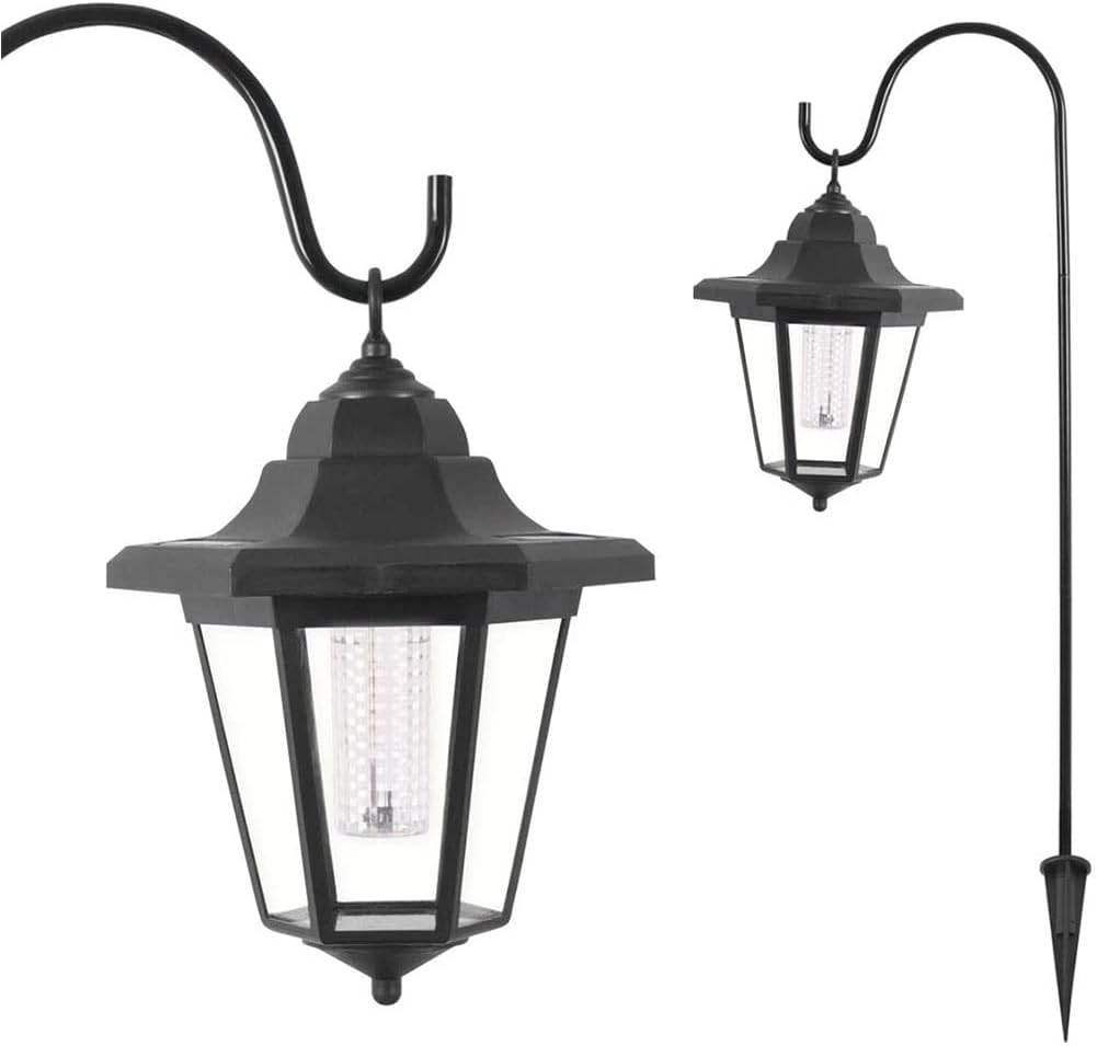 GardenKraft 18229 Pack of 2 Solar Powered LED Shepherds Crook Garden Lanterns/Hanging Victorian Coach Lamps/Outdoor Garden Lighting/Weatherproof Lights / 70cm High /