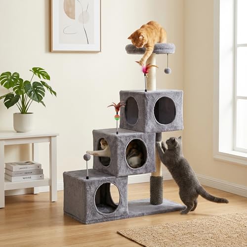 Torre para gatos interior con 3 casas y rascadores miniatura 3