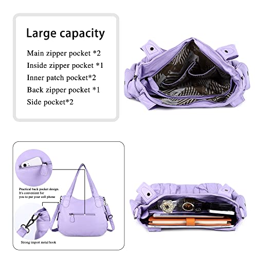 Image of Angel Kiss Women's Designer Handbag Large Double Zipper Multi Pocket Washed Leather Purse