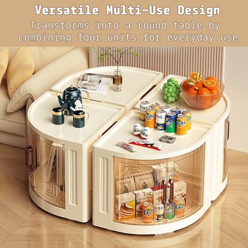 Image of House of Quirk Foldable Triangular Storage Cabinet with Wheels | Space Saving Corner Organizer | Portable Large Capacity Plastic Storage Box for Kitchen, Bathroom, Bedroom (4 Layer, Cream)