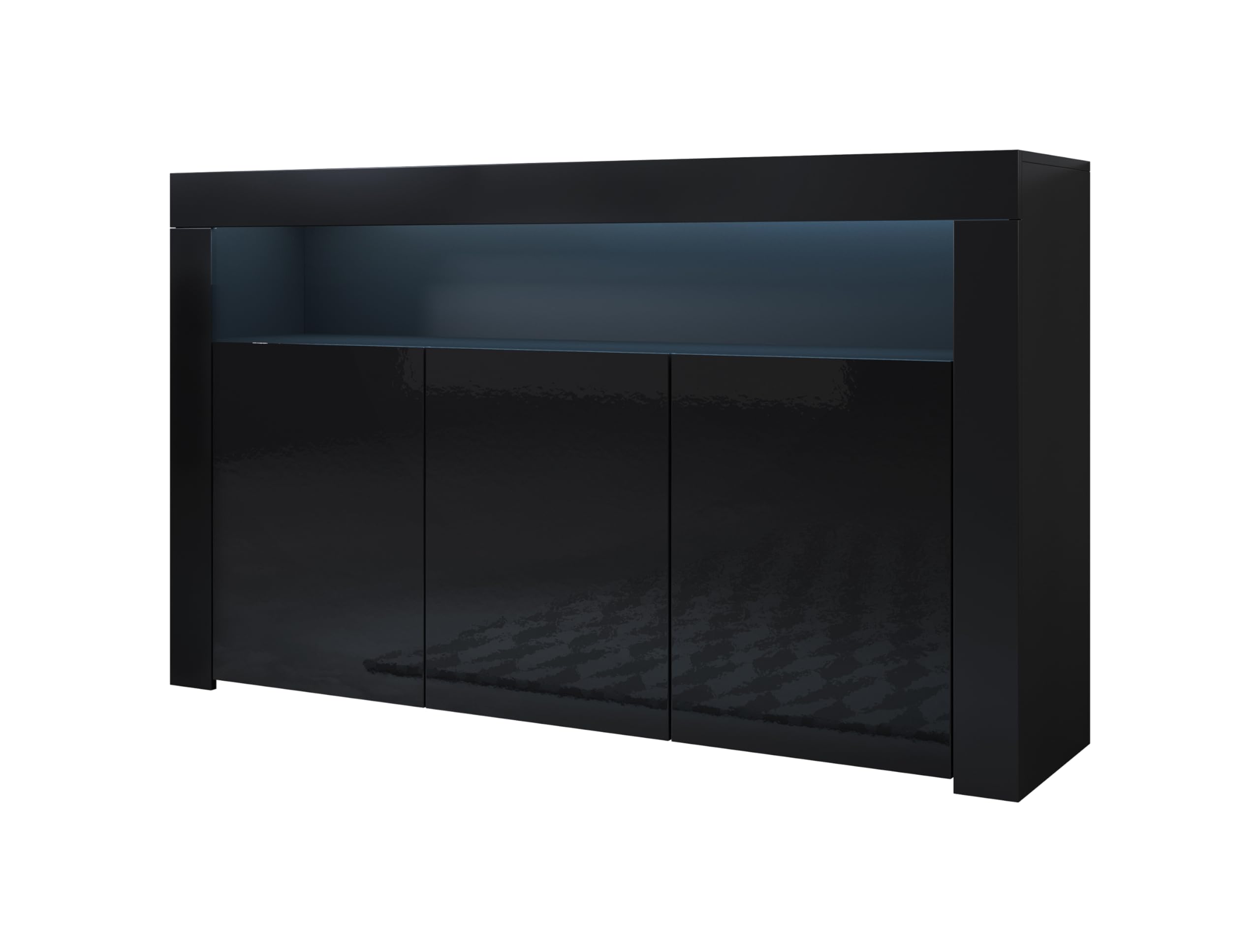 MB Muebles Bonitos, Credenza Stile Moderno Aker, Melamina Lucida, Nero, 155x91.5x37cm